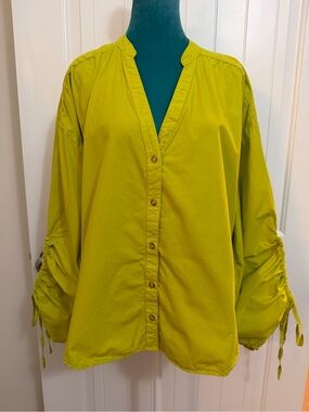 Pilcro Lime Button-Front Blouson Adjustable Tie Sleeve Top Sz Large